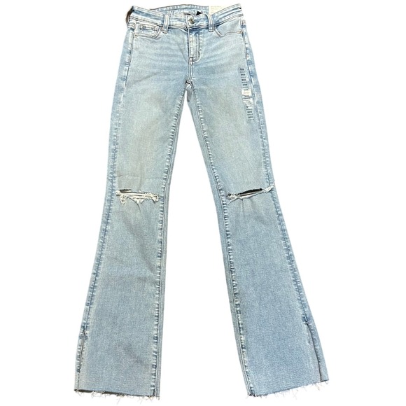American Eagle High Rise Skinny Kick Jeans Size 000 Ripped Flare - Picture 1 of 10